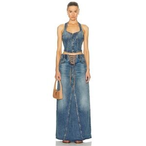 GRLFRND Blue Denim Maxi Skirt